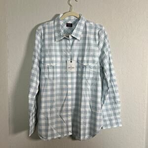 Untuck It Women's Blue and White Gingham‎ Button Up Shirt Size 14 NEW